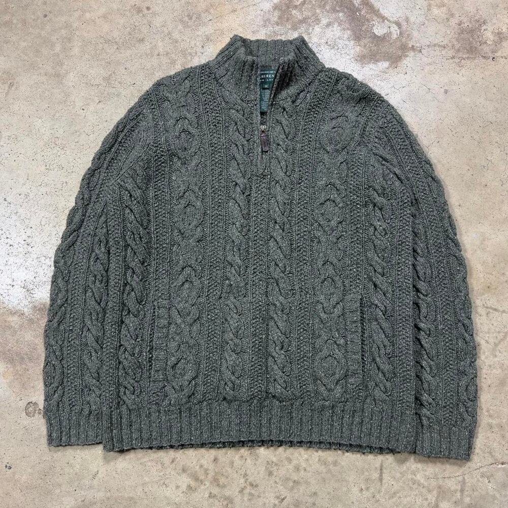 Ralph Lauren Hand Knit Forest Green Chunky Cable Sweater